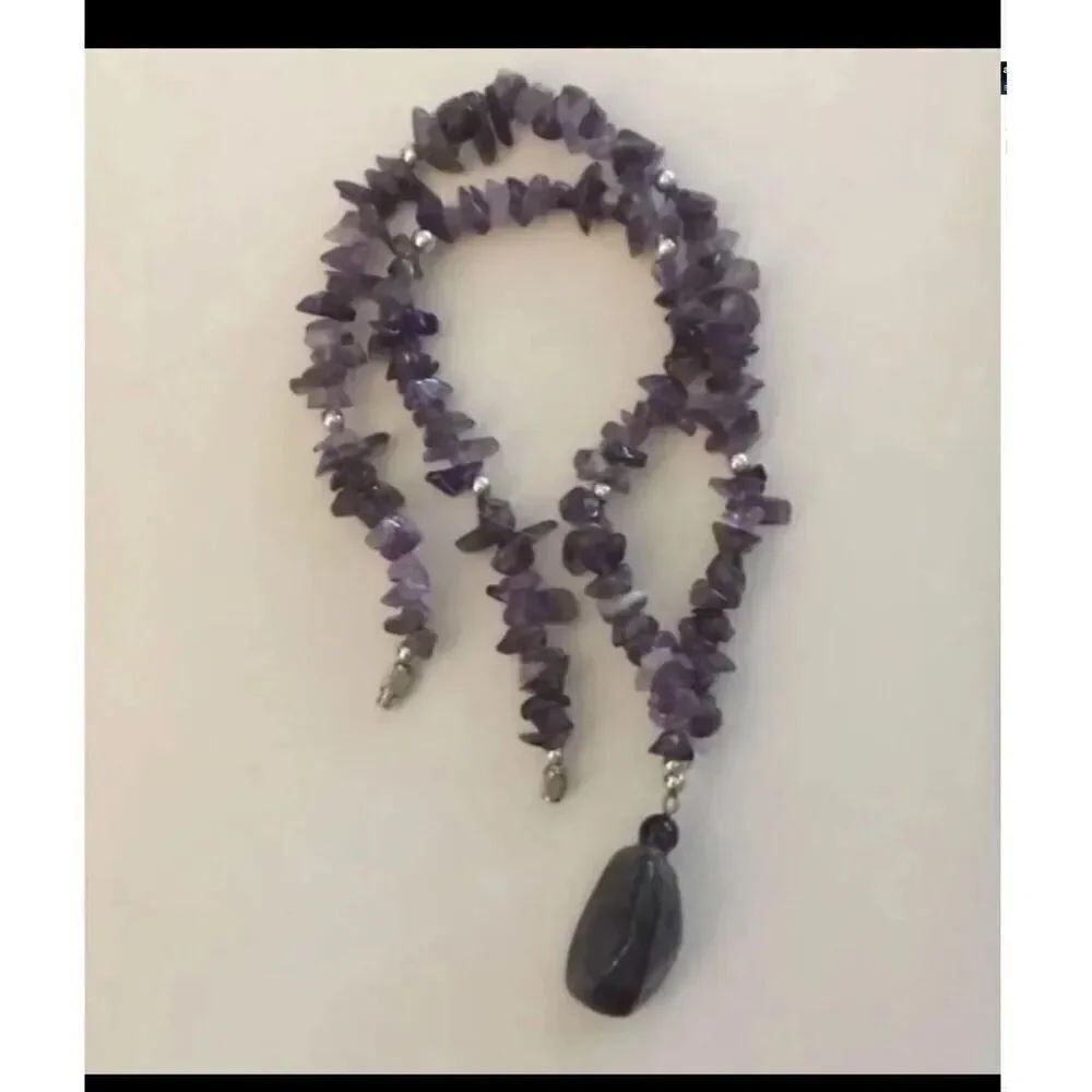 Genuine Amethyst Nugget Pendant Gemstone Necklace